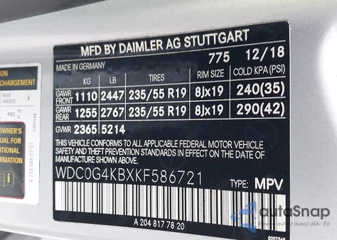 2019 Mercedes-Benz Glc 300 4Matic from USA, damaged, VIN WDC0G4KBXKF586721